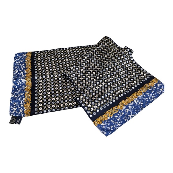Mercedes Benz 100% Silk Scarf, Made in Italy, 35” x 11”, Black and Blue. - Picture 1 of 4